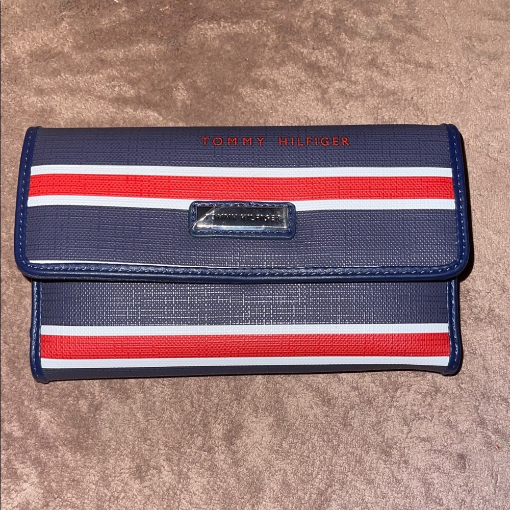 Tommy Hilfiger Blue Wallet with Red and White Stripes